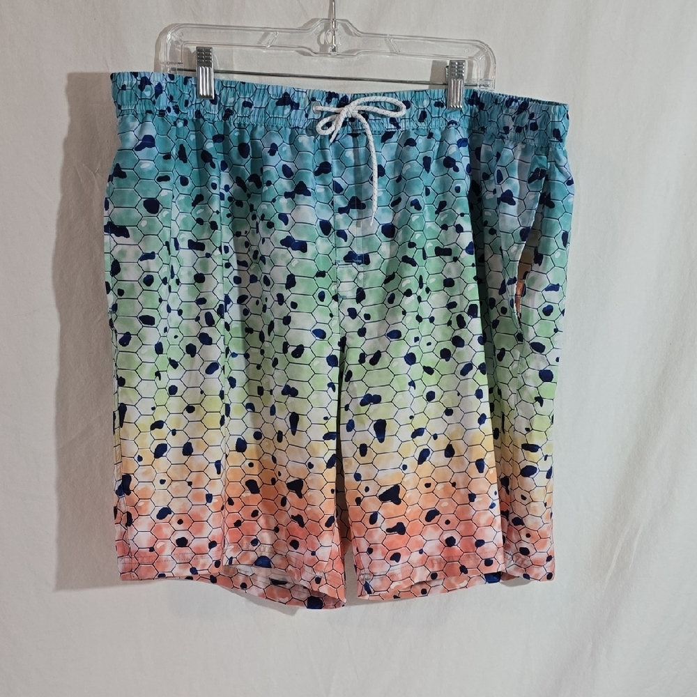 Ocean + Coast Gradient Swim Trunks with Hexagon Pattern